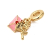 Rack Plating Brass Pink Enamel European Dangle Charms KK-P279-42G-2