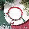 Christmas Tree & Santa Claus & Christmas Wreath Alloy Enamel Charm Bracelets BJEW-TA00507-2