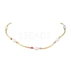Natural Amethyst & Carnelian & Agate & Amazonite & Green Aventurine Faceted Round & Natural Pearl Rice & Brass Curved Tube Beaded Necklaces NJEW-JN05534-1