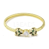 Brass Pave Clear & Green Cubic Zirconia Leopard Hinged Bangle for Women BJEW-K246-19A-G-2