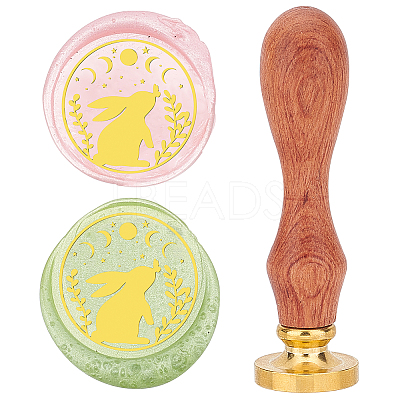 Brass Wax Seal Stamp with Wood Handle AJEW-WH0412-0013-1