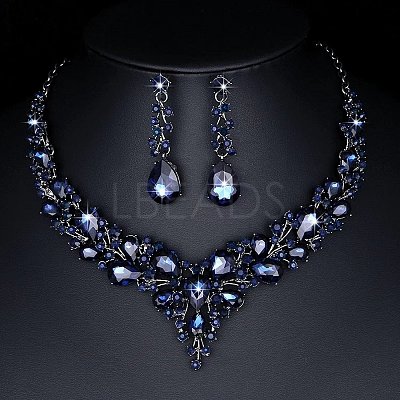 Teardrop Alloy Rhinestone Pendant Necklaces & Stud Dangle Earrings Sets WGA4CA9-11-1
