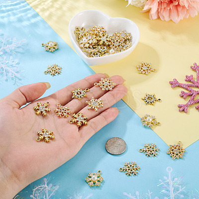 36Pcs 6 Styles Alloy Micro Pave Clear Cubic Zirconia Snowflake Pendants FIND-TA0009-86-1