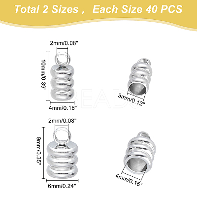 80Pcs 2 Size 201 Stainless Steel Cord Ends STAS-DC0010-93-1