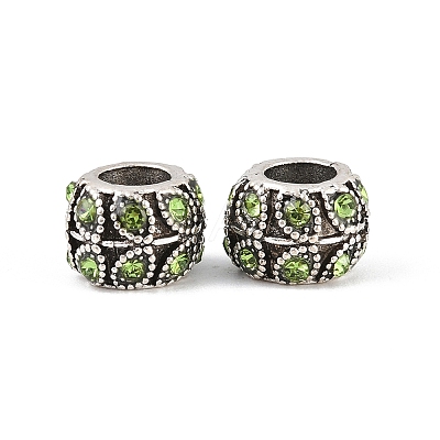 Antique Silver Plated Alloy Rhinestone Large Hole European Beads MPDL-R041-02D-1