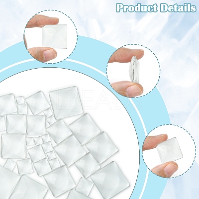 48Pcs 6 Styles Transparent Square Glass Cabochons GGLA-FS0001-06-1