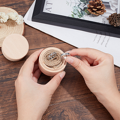 Round Wooden Storage Boxes Ring Box CON-WH0079-88-1