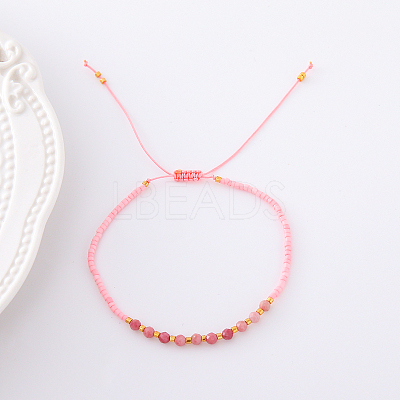 2mm Faceted Natural Rhodochrosite Beaded Braided Adjustable Bracelets for Women PF2854-11-1