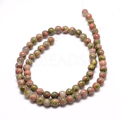 Natural Unakite Round Bead Strands X-G-P072-30-8mm-1