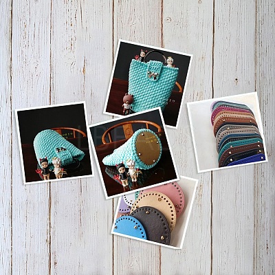 PU Leather Oval Long Bottom for Knitting Bag FIND-WH0032-01B-1