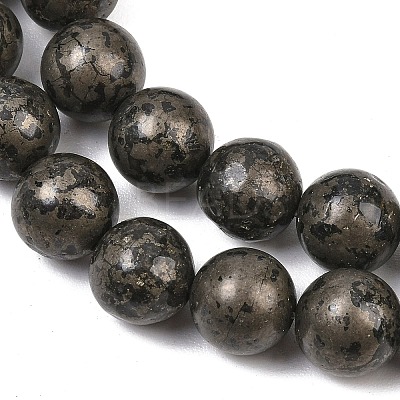 Natural Pyrite Beads Strands G-P303-01-10mm-16-1