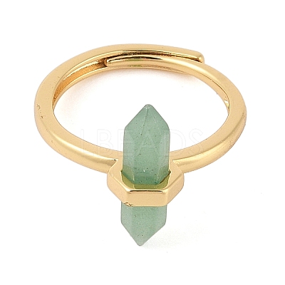 Double Pointed Hexagonal Prism Natural Mixed Stone Adjustable Rings for Women RJEW-G327-01G-1