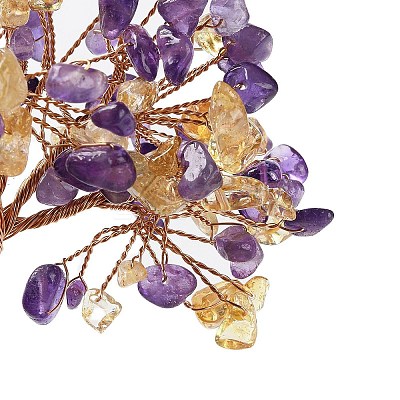 Natural Yellow Quartz & Amethyst Chips Tree Decorations DJEW-M012-01B-1