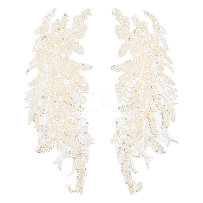 Leaf Polyester Embroidery Lace Appliques DIY-FG0003-90B-1