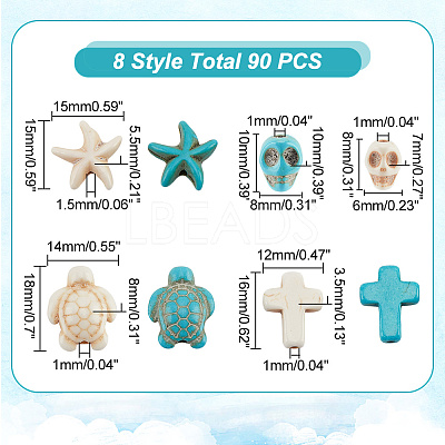 90Pcs 8 Styles Dyed Synthetic Turquoise Beads TURQ-AR0001-30-1