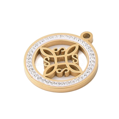 Preserved Fresh Flower 304 Stainless Steel Rhinestone Pendants STAS-S139-01G-02-1