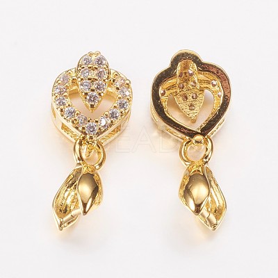 Long-Lasting Plated Brass Micro Pave Cubic Zirconia Ice Pick Pinch Bails ZIRC-F069-21G-1
