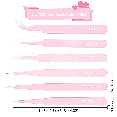 3Sets 3 Colors Stainless Steel Beading Tweezers Sets TOOL-DC0001-01-1