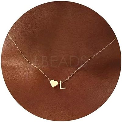 Simple Style Adjustable 316L Surgical Stainless Steel Heart and Initial Pendant Necklaces for Women WG95AEF-12-1