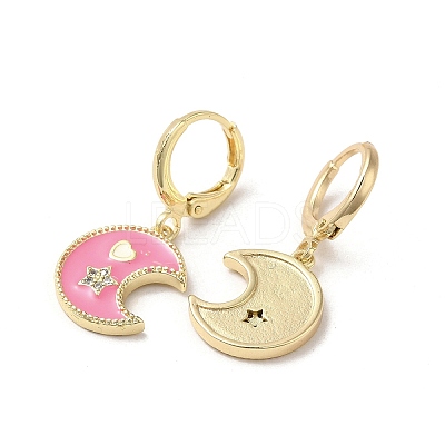 Moon & Star Golden Brass Dangle Leverback Earrings EJEW-L268-029G-02-1