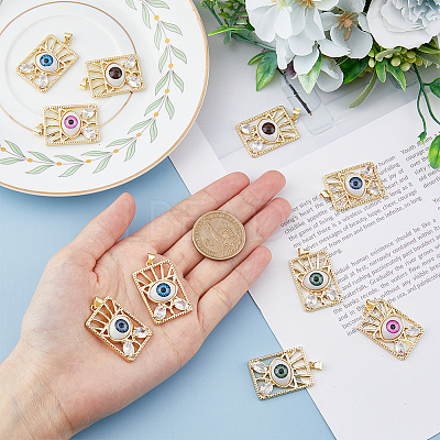 10Pcs 5 Colors Brass Micro Pave Clear Cubic Zirconia Pendants ZIRC-DC0001-19-1
