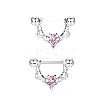 Brass Pink Cubic Zirconia Nipple Rings WG88A97-06-1