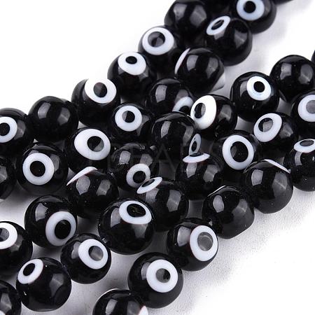 Handmade Evil Eye Lampwork Round Bead Strands LAMP-L055-10mm-08-1