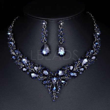 Teardrop Alloy Rhinestone Pendant Necklaces & Stud Dangle Earrings Sets WGA4CA9-11-1