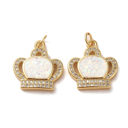 Brass Micro Pave Cubic Zirconia with Synthetic Opal Pendants KK-D096-18G-1