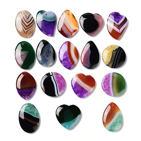Natural Agate Dyed Pendants G-P511-03-1