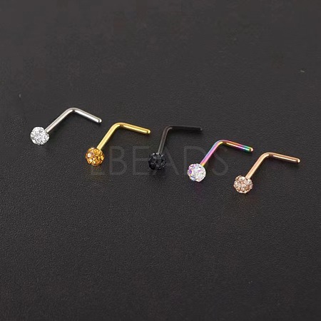 304 Stainless Steel Rhinestone Round Ball L-Shaped Nose Rings WGE5A2F-11-1