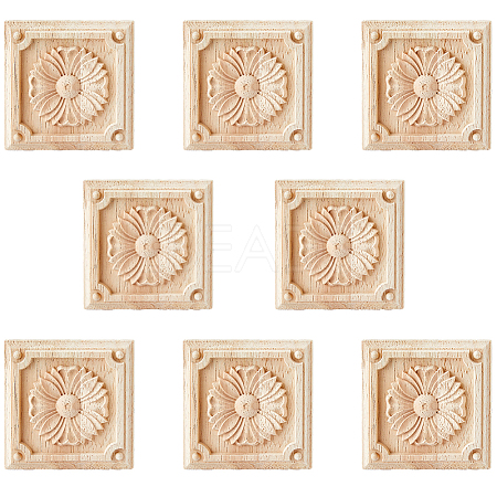 Square Wood Carved Floral Decorative Blocks WOOD-WH0124-160B-1