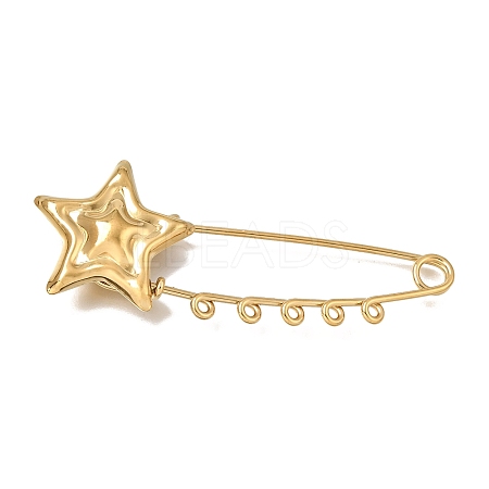Textured Star 304 Stainless Steel Safety Pins Brooch Findings SA-CBAB767-06B-G-1
