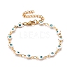 Enamel Heart with Evil Eye Link Chains Bracelet BJEW-P271-06G-01-1