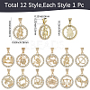 12Pcs 12 Styles Brass Micro Pave Cubic Zirconia Pendants KK-BM0001-01-2