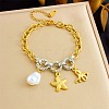 Duo Tone Ocean 304 Stainless Steel Sea Animals Charm Bracelets with Imitaiton Pearl for Women SA-CBA717A-06G-02-1