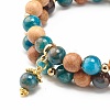 Natural Apatite & Wood Round Beads Stretch Bracelets Set BJEW-JB07165-01-4