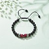 Natural Frosted Dyed & Heated Black Agate & Tiger Eye Braided Bead Bracelet with Alloy Crown BJEW-JB08249-03-2