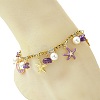 3Pcs 3 Styles Ocean Alloy Enamel Starfish Shell Charm 304 Stainless Steel Figaro Chain Anklets with Natural Amethyst & Rose Quartz & Synthetic Turquoise Chip Beads AJEW-AN00883-2