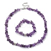 Natural Amethyst Chips Beaded Necklace & Stretc Bracelet SJEW-JS01281-01-1