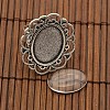13x18mm Oval Transparent Glass Cabochons and Iron Flower Finger Ring Components Alloy Cabochon Bezel Settings for DIY DIY-X0197-AS-4