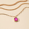 3Pcs Elegant Alloy Fuchsia Rhinestone Rectangle Pendant 3 Layer Necklaces Sets QV2693-1-2