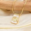 Brass Pave Shell Rectangle Saint Benedict Medal Pendants Necklaces for Women NJEW-Z053-01G-01-1