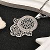201 Stainless Steel Hollow Religion Hamsa Hand Pendant Necklaces NJEW-M086-01P-4