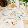 3Pcs 3 Colors Elegant Brass Cubic Zirconia Leaf Cuff Bangles for Women BJEW-GO0003-01P-4