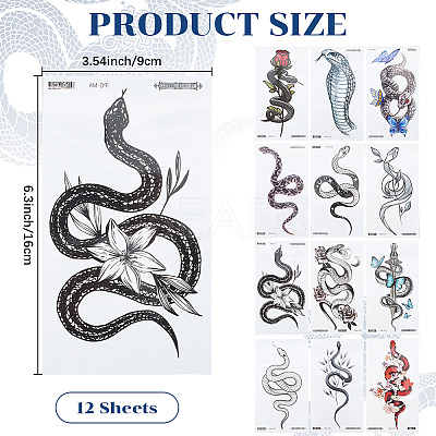 Snake Water Proof Removable Temporary Tattoos Stickers AJEW-WH20048-49-1
