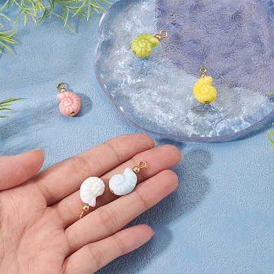 5Pcs Glazed Nautilus Seashell Shape Porcelain Pendants PALLOY-TAC0222-1
