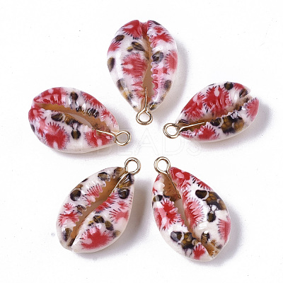 Printed Natural Cowrie Shell Pendants SSHEL-R047-02-B04-1