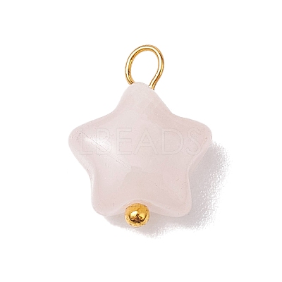 Natural Rose Quartz Star Charms with Brass Loops PALLOY-JF02733-01-1