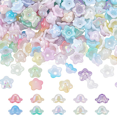 300Pcs 10 Colors Painted Acrylic Bead Caps OACR-ME0001-16-1